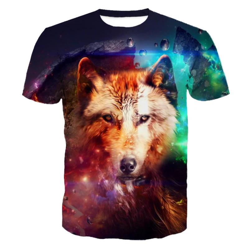 3D футболка с коротким рукавом серии Ice Fire Wolf модная одежда в стиле хип-хоп Прямая