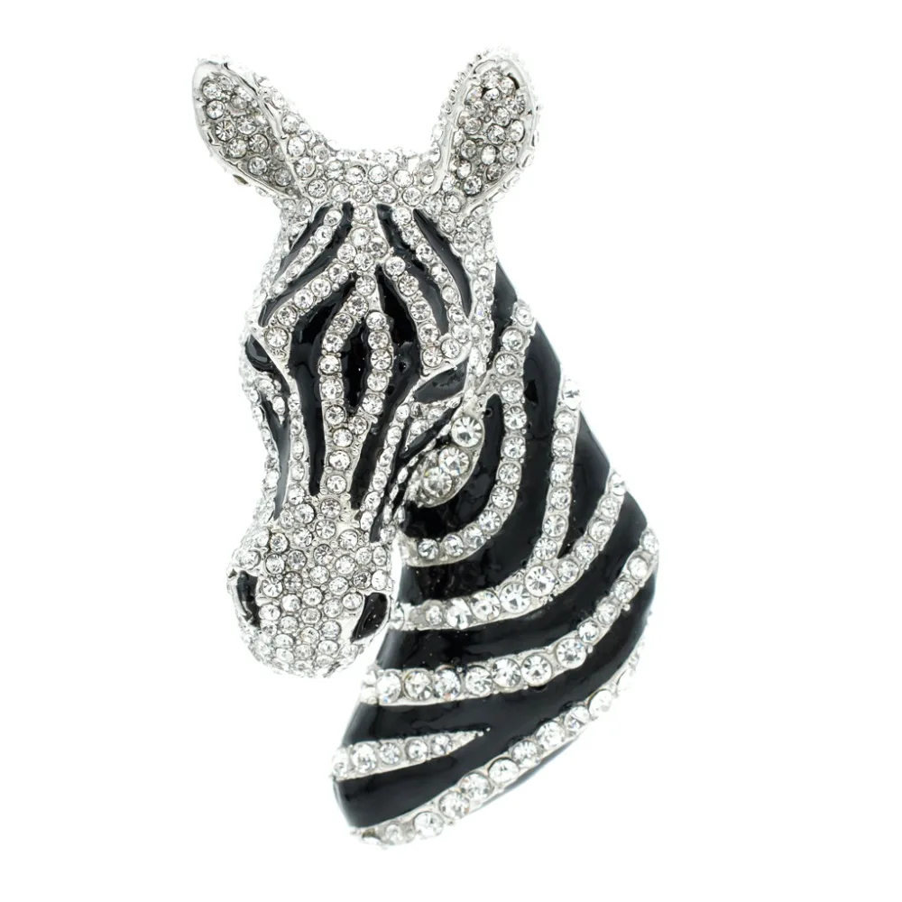 Rhinestone Crystals Zebra Head Brooch Pins Broach Women Jewelry Accessories FA5065