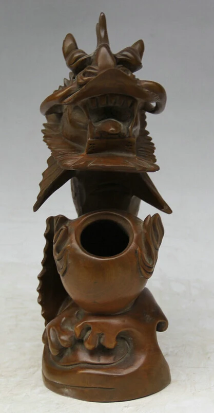 S5758 11&quot Chinese boxwood animal Fish barracuda Dragon Pot Jar Crock Statue sculpture D0318 | Дом и сад