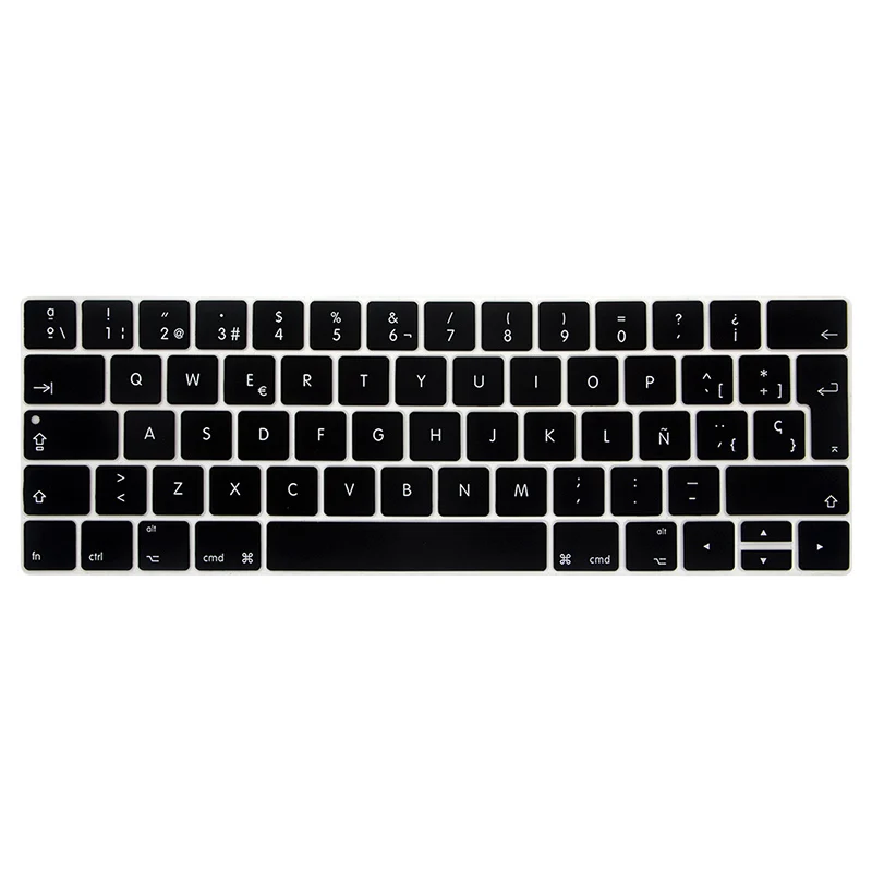 Черный Испания ЕС-Ввод Клавиатура Обложка протектор для Macbook Pro13 15 с сенсорной панелью A1706/A1707/A1989/A1990 клавиатура защитная пленка - Цвет: Черный