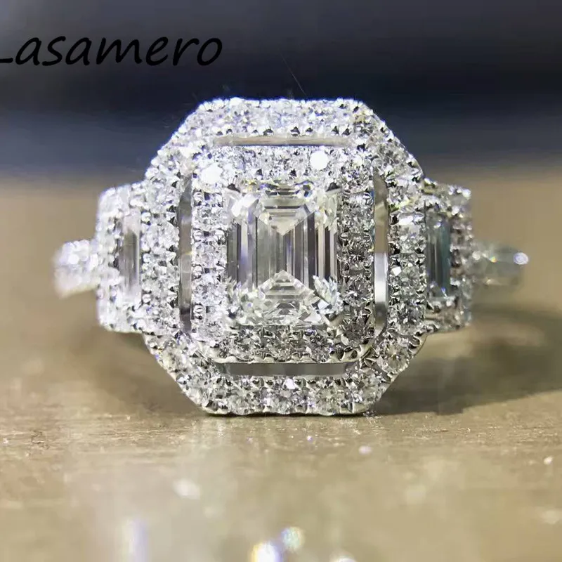 Кольцо для свадьбы LASAMERO 0 50 карат изумруд натуральный бриллиант 18 К золотой