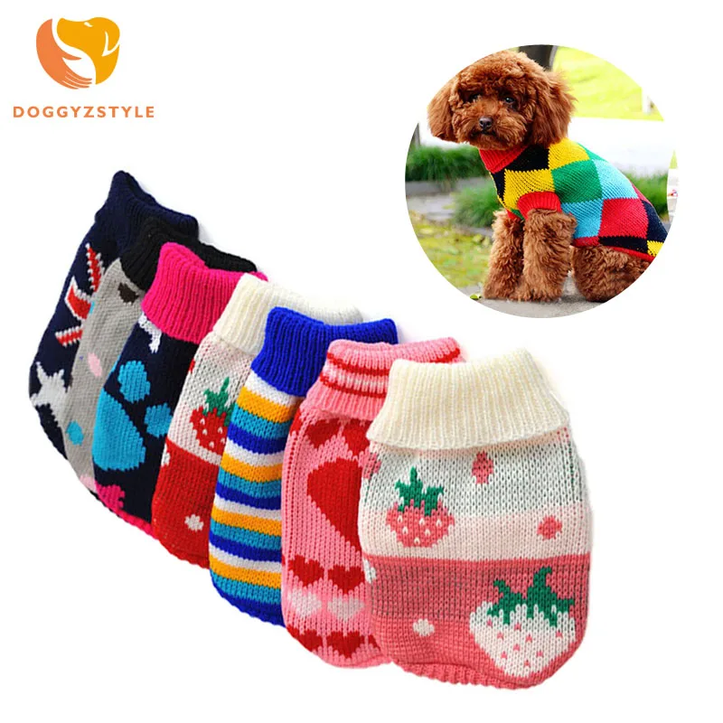 Одежда для домашних собак Зимний вязаный теплый свитер полосатый трикотаж с