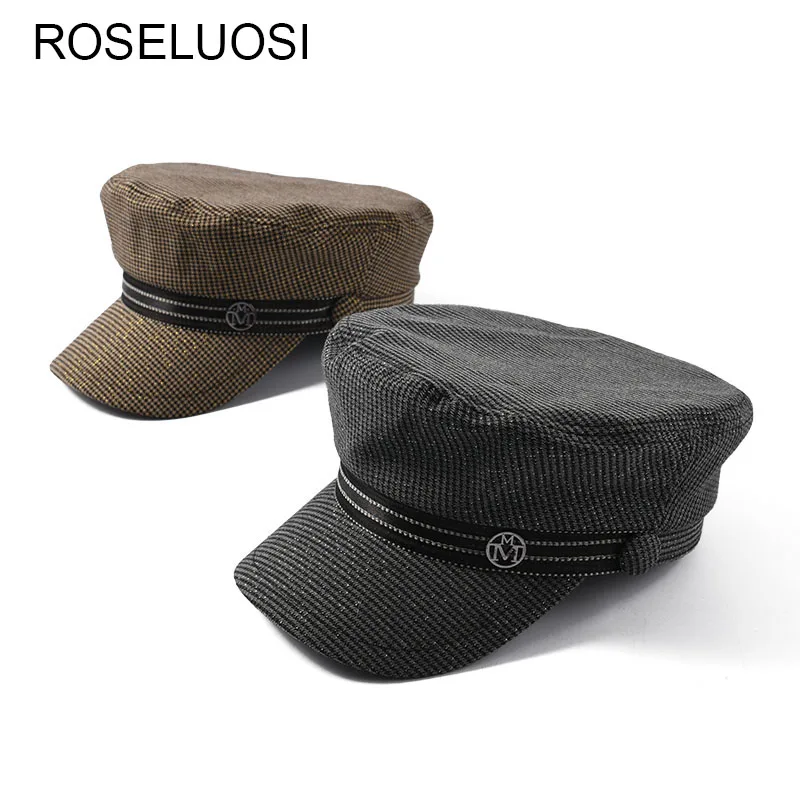 

ROSELUOSI 2019 Spring New Women Newsboy Caps Fashion Houndstooth Plaid Military Hats Gorras Mujer