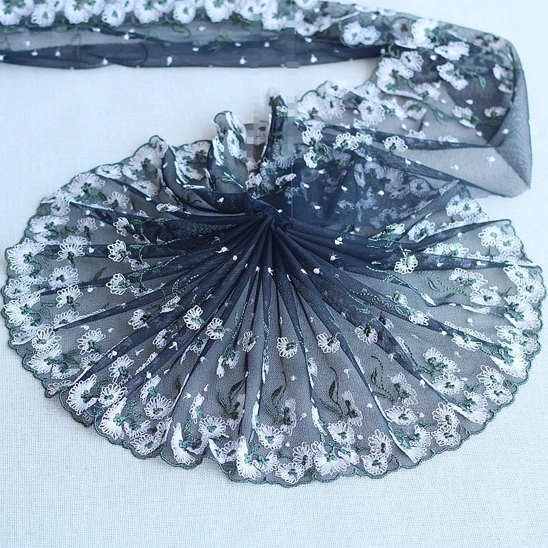 2 ярда черная Изысканная вышитая Цветочная кружевная отделка Высококачественная