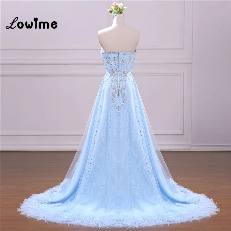 Feather Evening Dress Blue Prom Dresses Long Couture Vestidos Sweetheart Women Party Dress Formal Robe De Soiree Formal Gowns