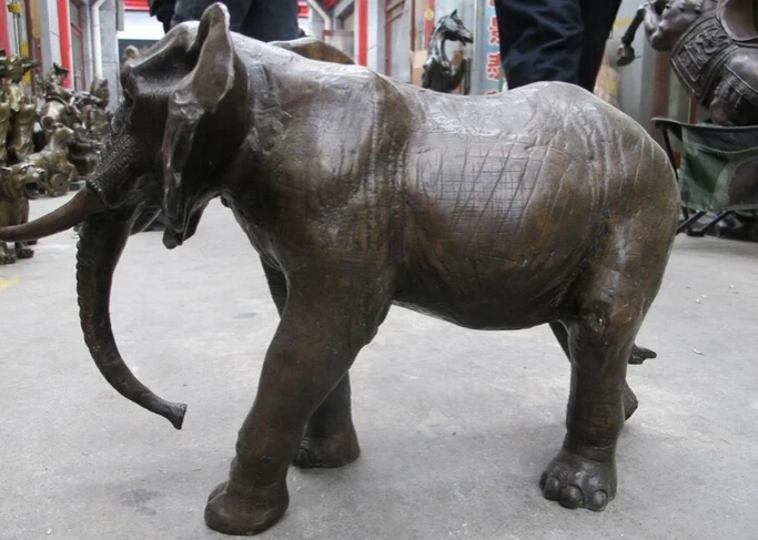 MISS sta.01966 18&quotChinese Art Bronze sculpture African elephant King of forest mammal Statue |
