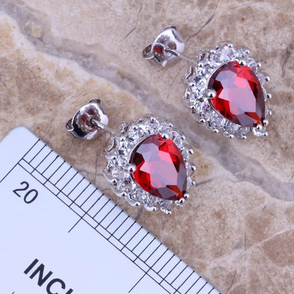 Ювелирный Комплект с красными гранями и белым фианитом Посеребренные Ювелирные