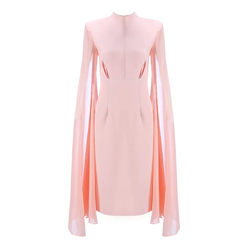 Модное элегантное розовое платье миди 2018 Новые рукава накидки дизайн оптовая