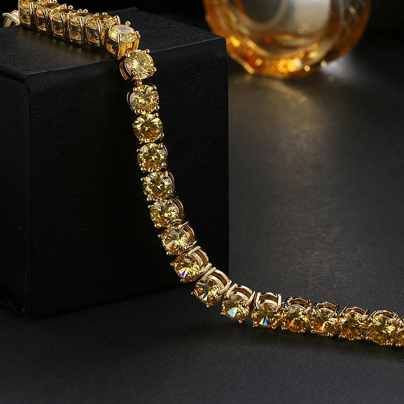 Yellow AAA Cubic Zirconia Gold-Color Women Bracelets Pulseiras Dubai Jewelry Anniversary Bracelet For Wedding Party Gift B-009 | Украшения