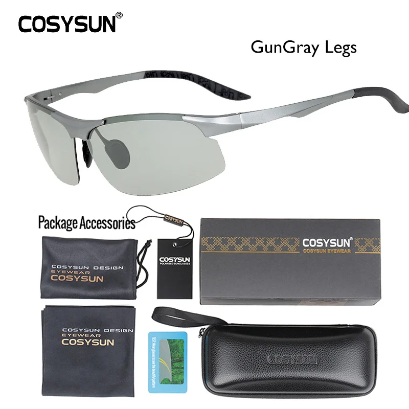 COSYSUN поляризационные фотохромные солнцезащитные очки, мужские очки-хамелеоны, мужские солнцезащитные очки, очки для вождения, oculos lentes de sol hombre PCS003 - Цвет линз: GunGray Luxury PKG