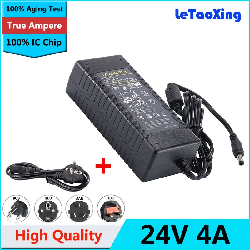 DC 24V 4A LED Импульсный источник питания 3A адаптер AC100 240V к DC24V 96W трансформатор для