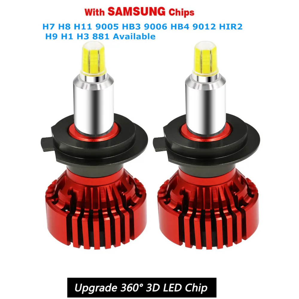 

2pcs 3D Mini Car Headlight Bulbs H7 LED 4 Sides 360 degree 14000LM 70W W/SAMSUNG CSP CHIPS Auto Fog Lights 12V D2S D4S H11 9005