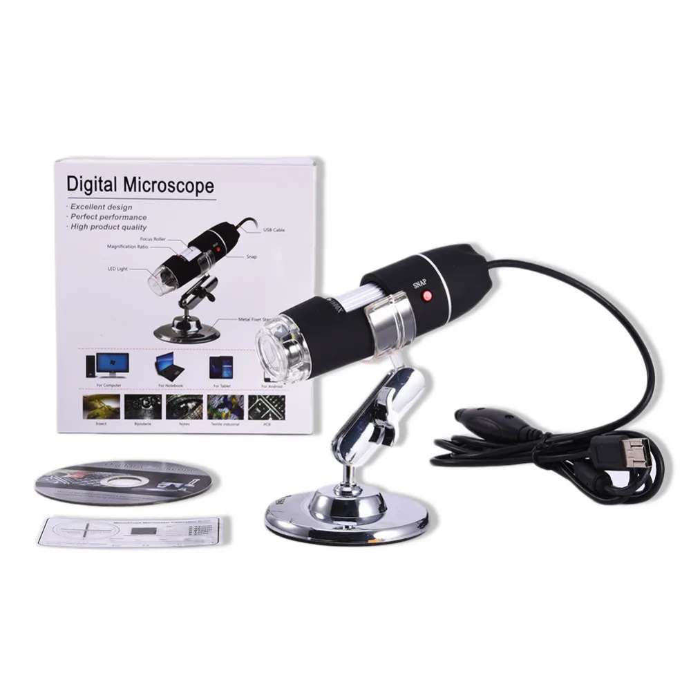 

1600X 8 LED USB Digital Black Microscope Electronic Electron Endoscope Glasses Magnifier Magnifying Glasses Desk Loupe W / Stand