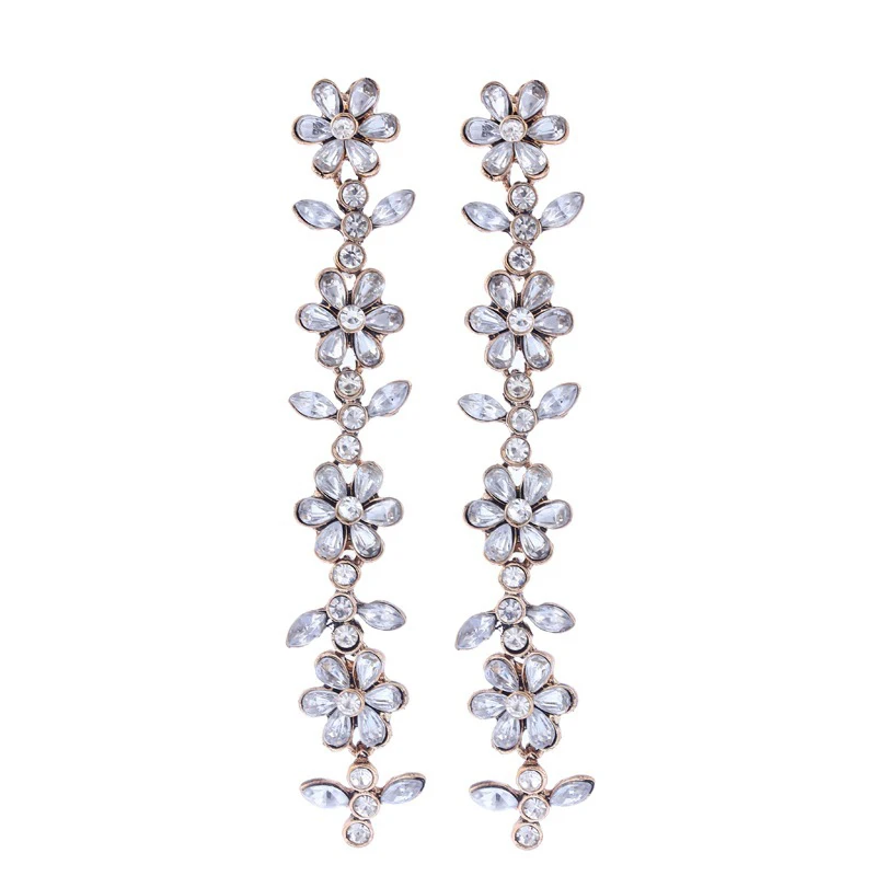 Модные женские длинные висячие серьги в виде цветка стразы массивные с