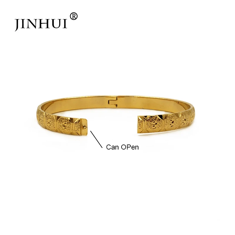 Jin Hui New Fashion lady Luxury Gold Color Jewelry Bangles Ethiopian African Women Dubai Bracelet Party wedding Gifts Can Open