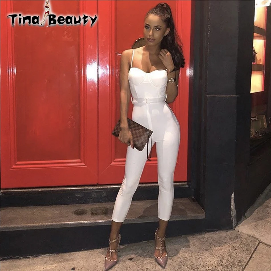 Белый Ночной клуб Сексуальная комбинезон без бретелек Для женщин Bodycon