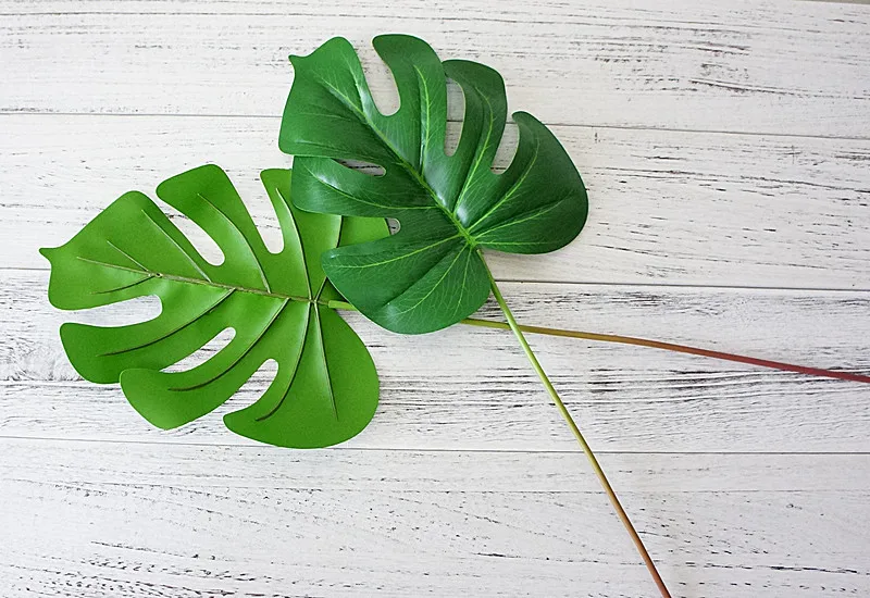 Monstera leaf FUNNYBUNNY искусственные листья растений Monstera Пальмовые Листья тропические листья украшения вечерние принадлежности джунгли-пляж-День рождения тема - Цвет: Monstera leaf