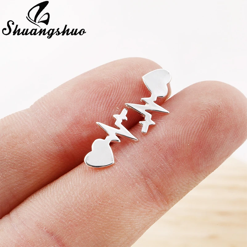 Shuangshuo креативные шпильки для ушей ЭКГ стильные золотистые/Серебристые сережки