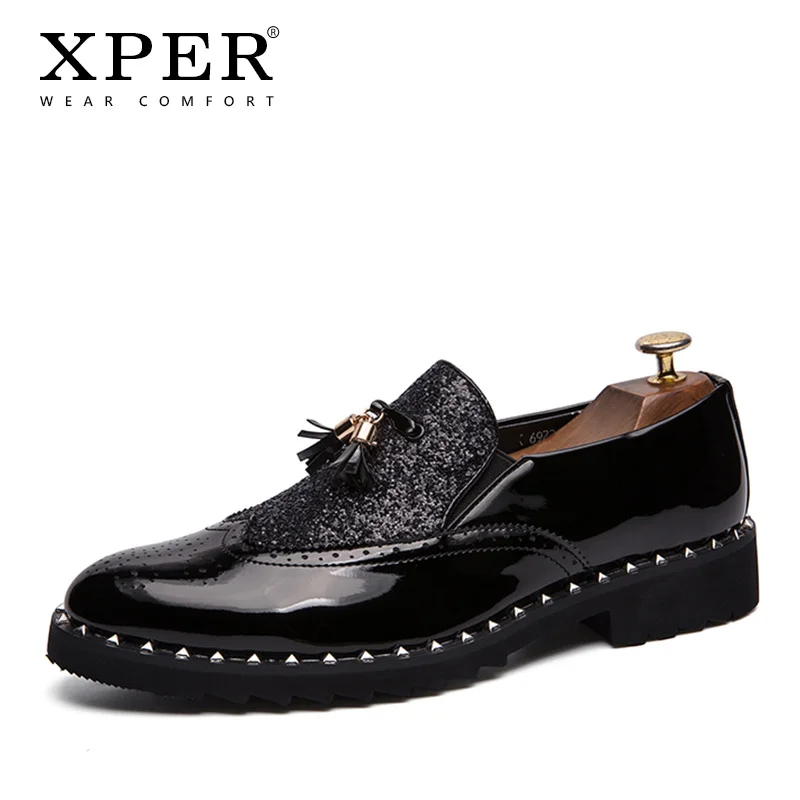 

Мужские модельные туфли XPER, черные туфли-Броги из искусственной кожи, ручной работы, # XP047