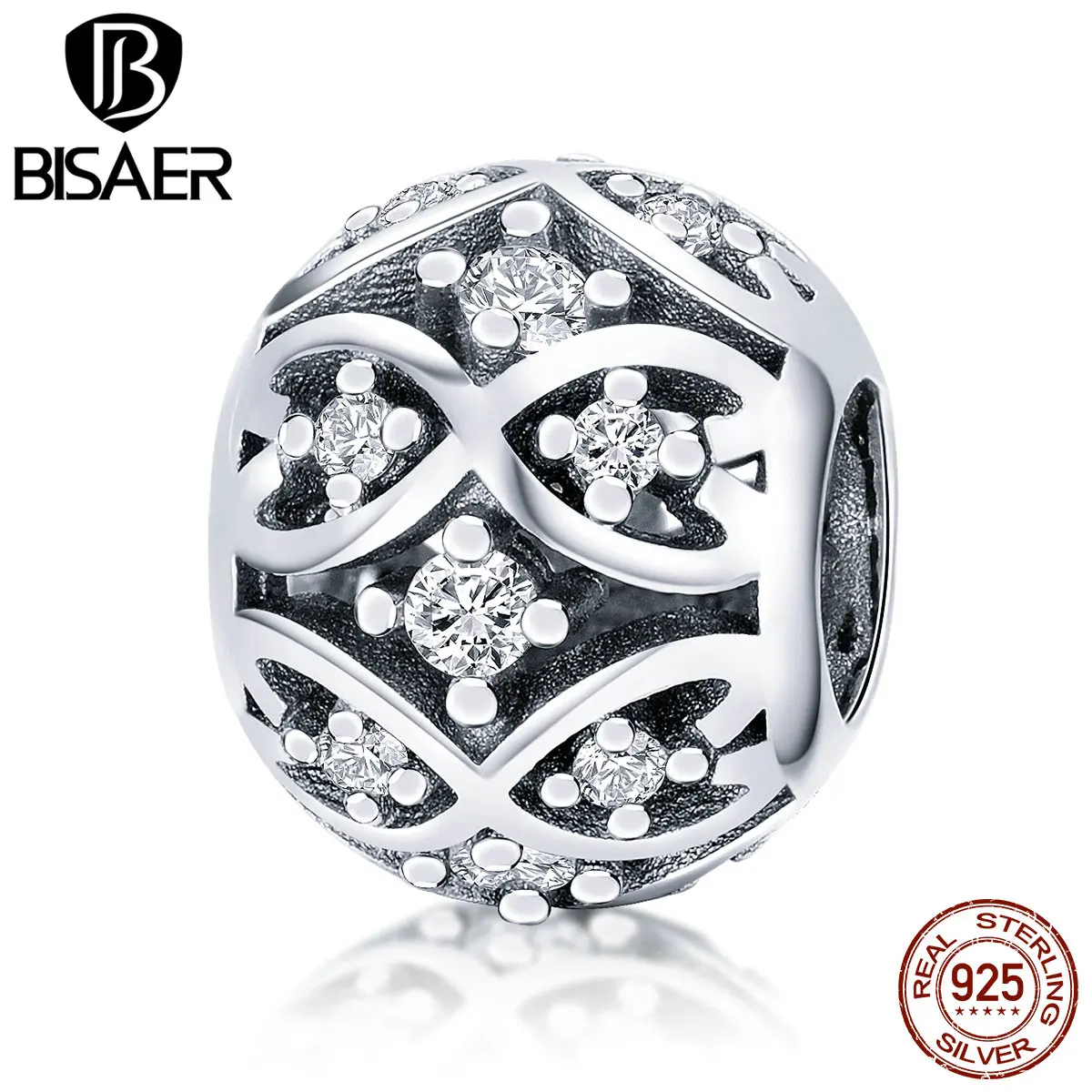 Кристалл CZ 925 пробы серебро Forever Heart Pave амулеты бусины подходят браслеты для женщин бусины серебро 925 ювелирные изделия ECC732