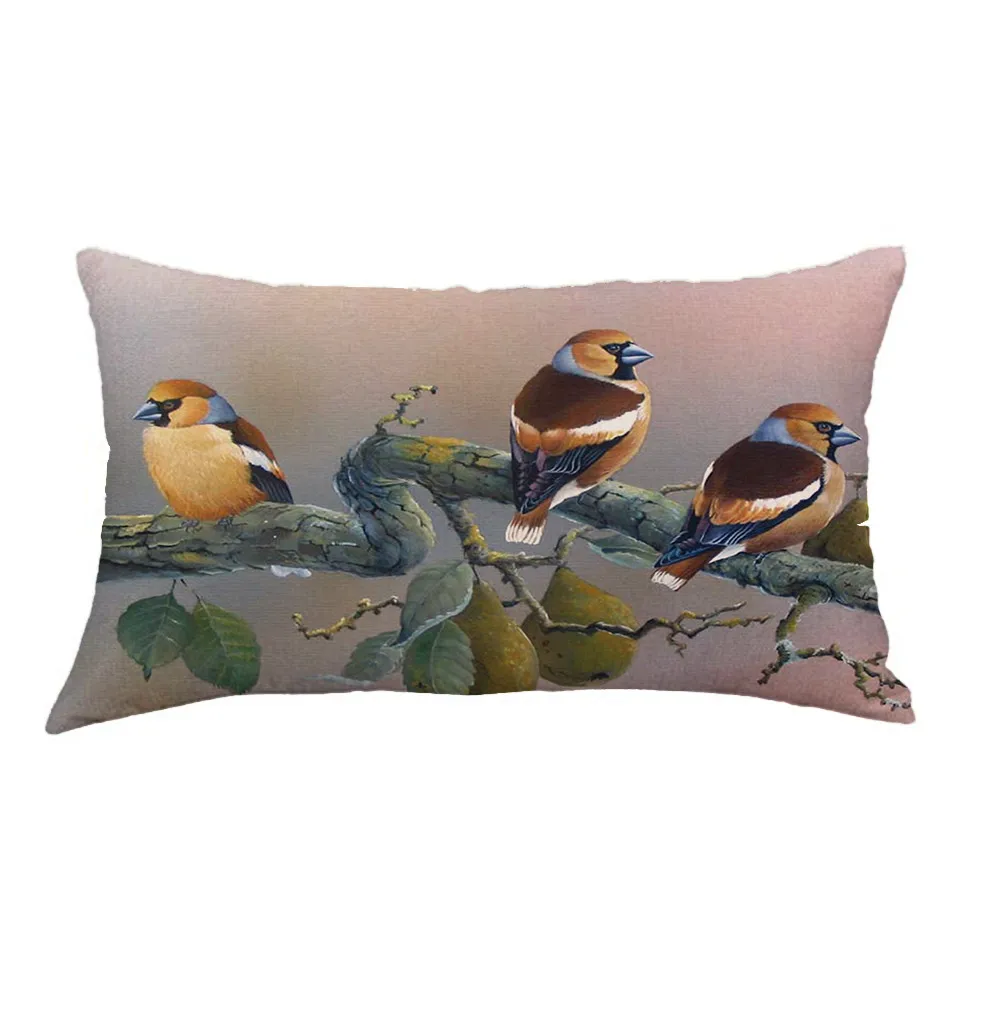 Милая льняная наволочка с геометрическим рисунком птицы для дивана 30х50см