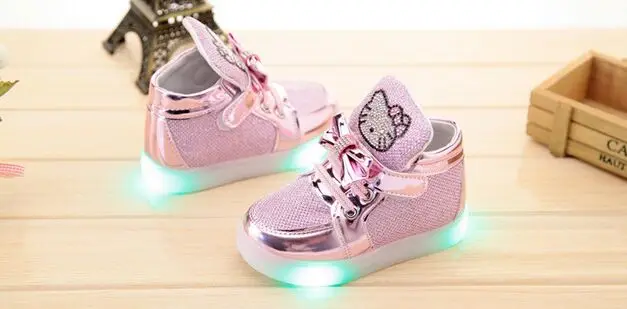 Обувь для девочек модная детская обувь на липучке с подсветкой Светящиеся
