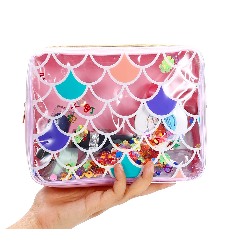 

Cute Cartoon Mermaid Makeup Bag Women Transparent Cosmetic Bag Zipper Makeup Pouch Travel Toiletry Organizer Beauty Wsh Case