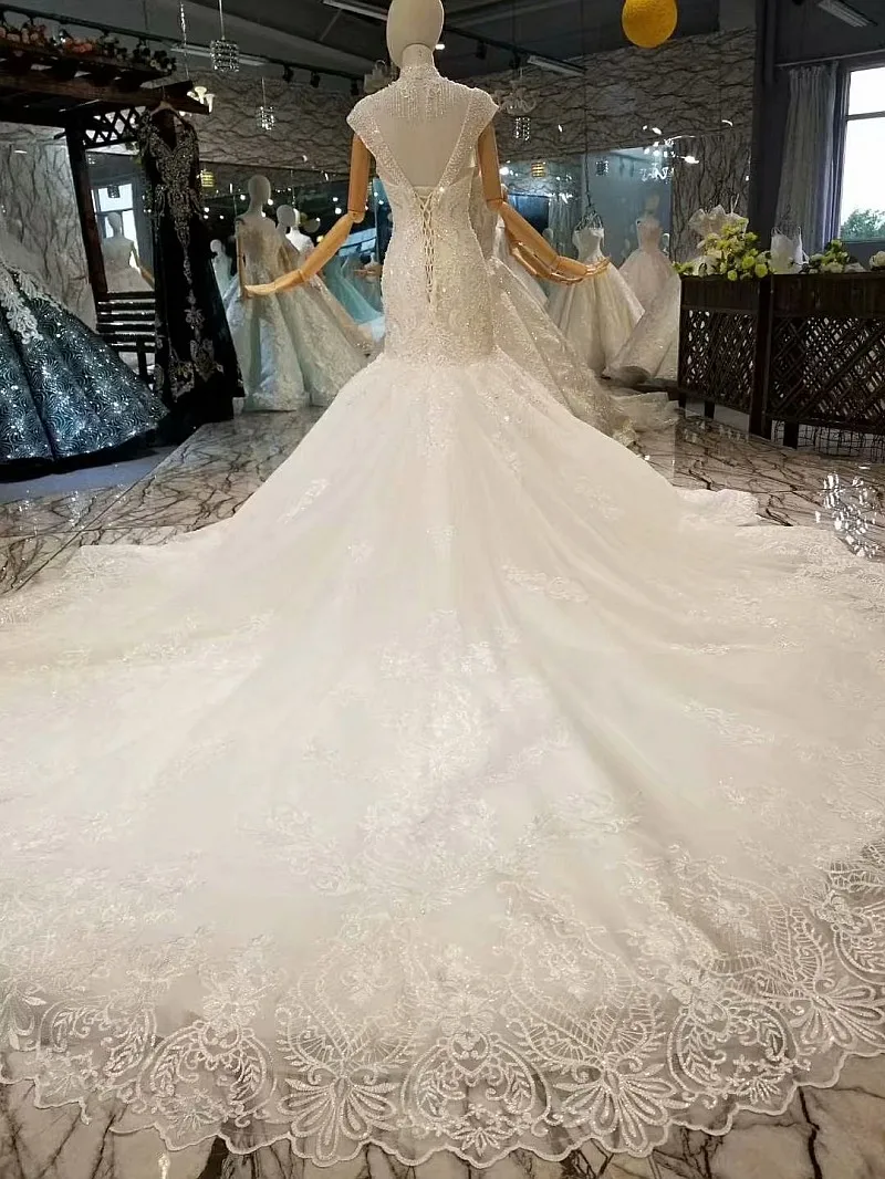LS314741 сексуальное свадебное платье русалки с воротником цепочкой глубоким