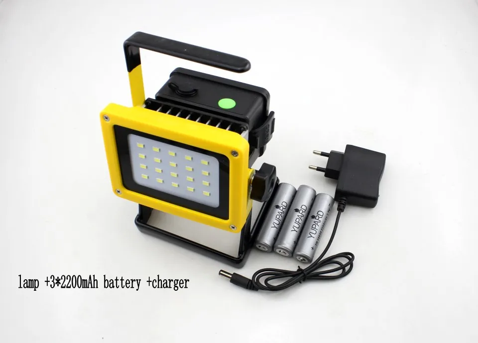 YUPARD прожектор 20* SMD Светодиодный прожектор фонарь дневного света для кемпинга+ зарядное устройство+ 3*18650 аккумуляторная батарея