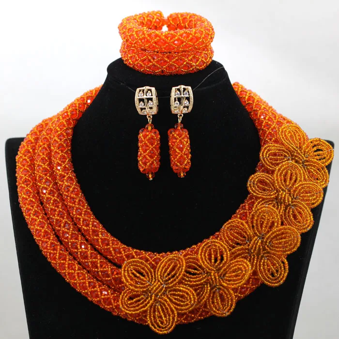 2017 Wedding Statement Necklace Women Luxury Round Flower Beads Jewelry Set Earrings Bracelet Customized Sets hx003 | Украшения и