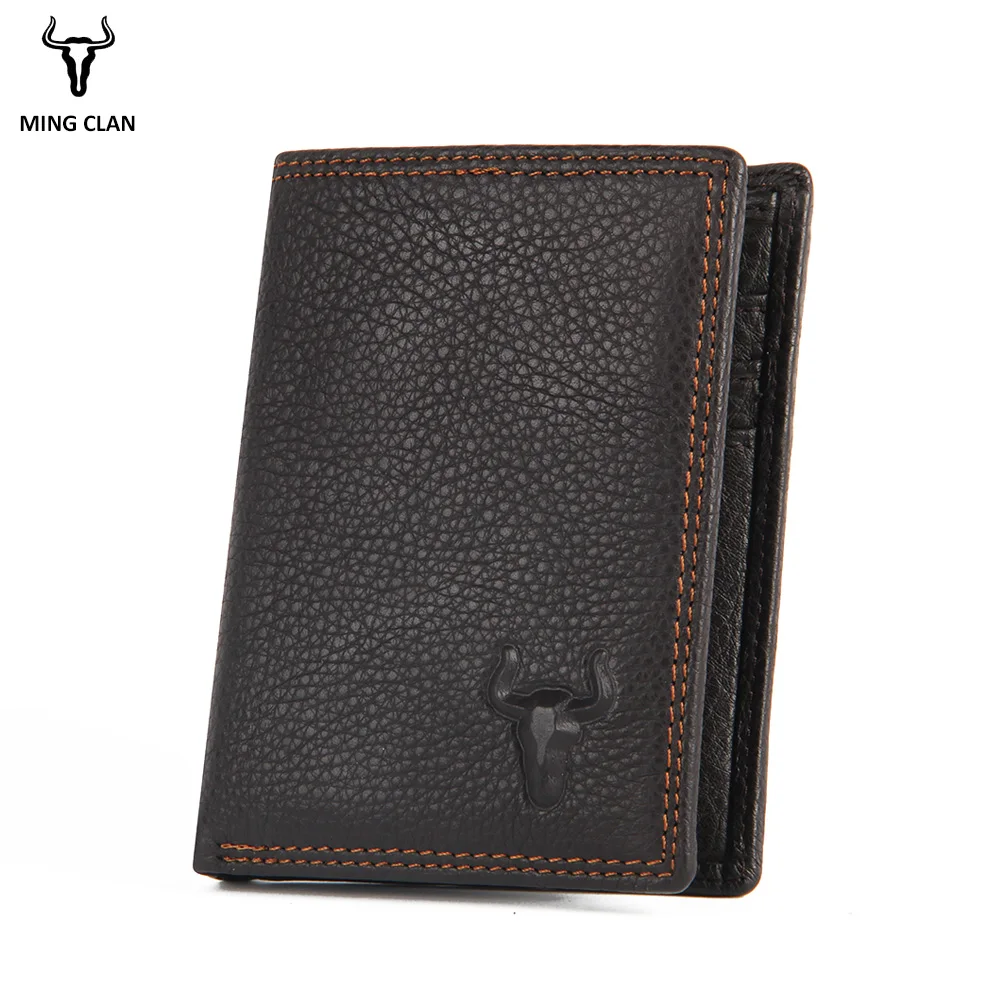 Mingclan Vintage Designer 100% Genuine Carteiras Masculinas Cowhide Leather Men Short Wallet Purse Card Holder Coin Pocket Male