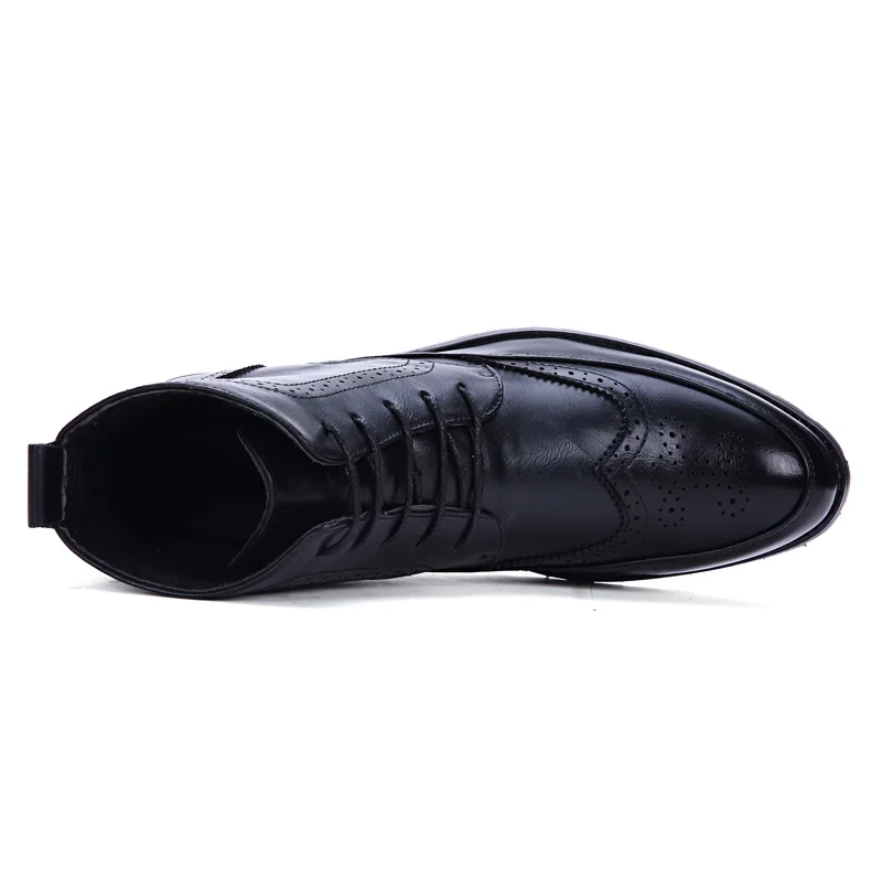 

Misalwa New Men PU Leather Ankle Oxford Boots British Style Male Casual Lace Up Derby Shoes Retro Carved Flower Brogue Shoes