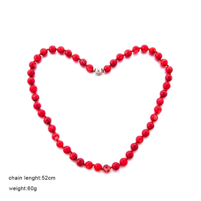 10mm natural coral red stone beads knotted necklace for women fashion statement chain choker clavicle Jewelry mother's gift | Украшения