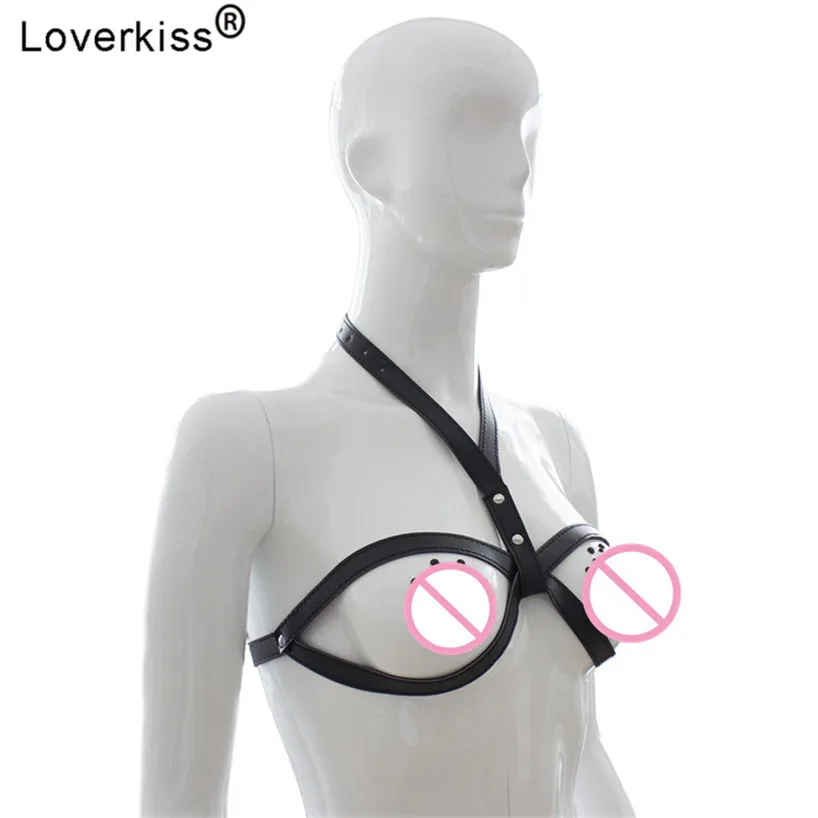 Бюстгальтер Loverkiss с открытым бюстом завязывается на шею манжеты БДСМ секс-игры