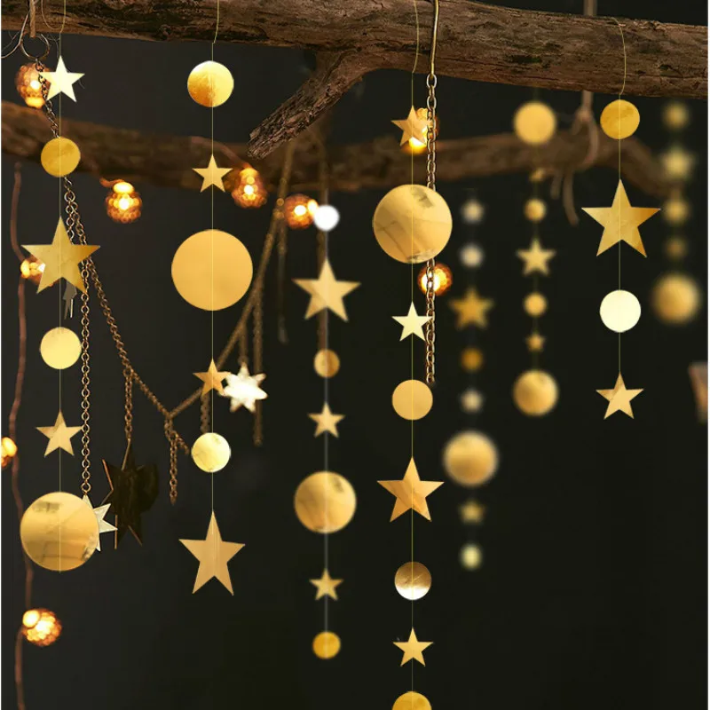 

4M Twinkle Star Round Shape Banner Paper Garlands Baby Boy Girls Happy First Birthday Party Decorations Wedding Christmas Banner