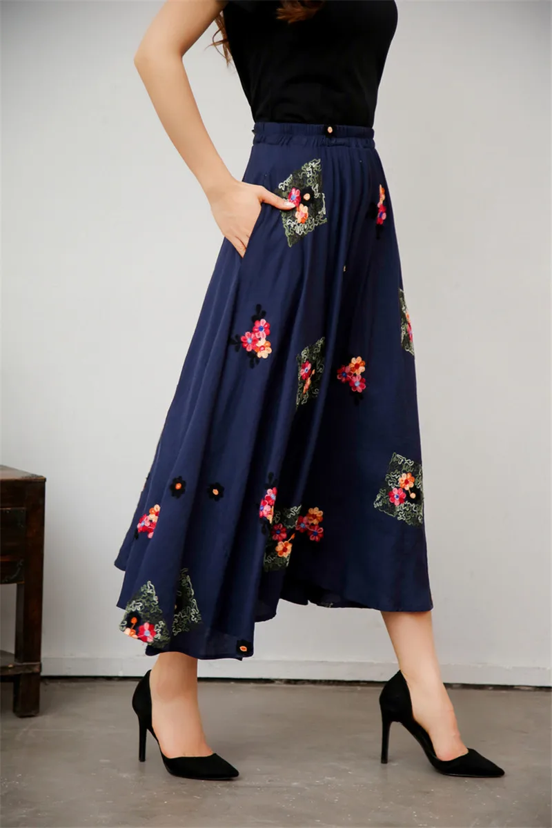 Faldas Mujer новые Инди фолк Harajuku больших размеров 2XL модные юбки женские хлопок лен узор винтажная элегантная Этническая юбка