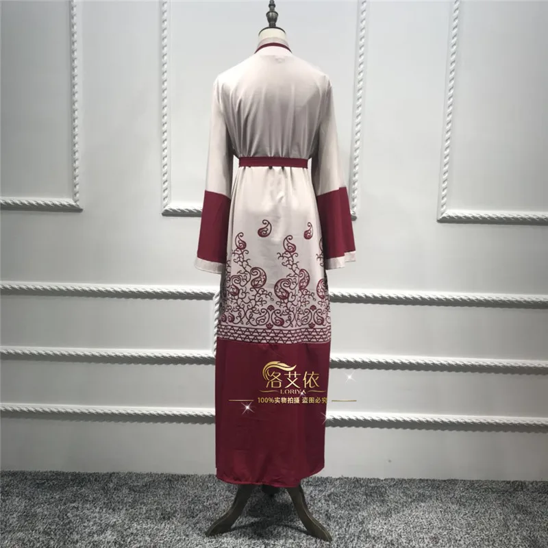 2018 модное красное мусульманское платье с длинным рукавом для женщин Abaya Средний