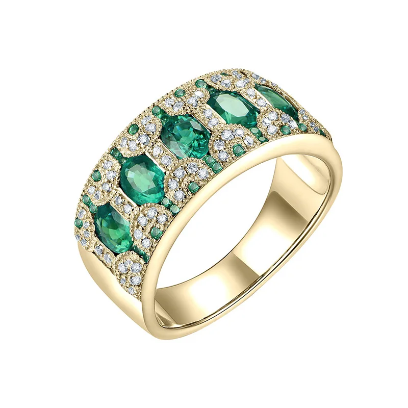 Кольца для женщин 18 К желтое золото натуральный 1.5Ct изумрудные рубиновые сапфировые настоящие бриллианты вечерние кольцо на головщину полосы подарок ювелирные изделия - Цвет камня: Emerald Ring