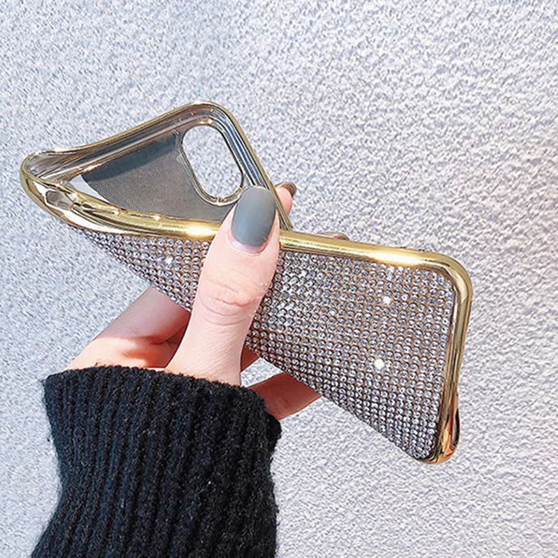 Блестящий чехол со стразами для iphone 12 Pro 11 XS Max XR X 8 7 6s plus модные блестящие мягкие