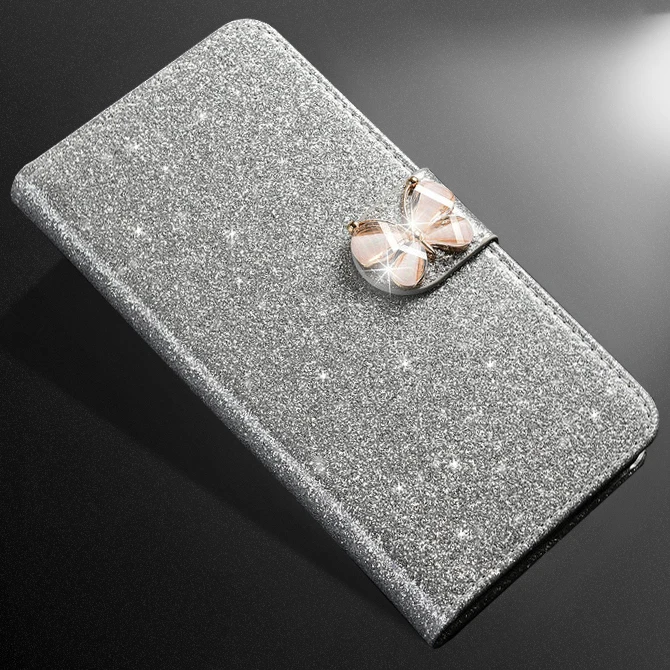 silver butterfly Флип кожаный блестящий чехол для телефона Xiaomi Redmi 7 Note 7 Note7 Pro 7A роскошный высококачественный чехол-кошелек с подставкой Чехол вспышка на солнце - Цвет: silver butterfly