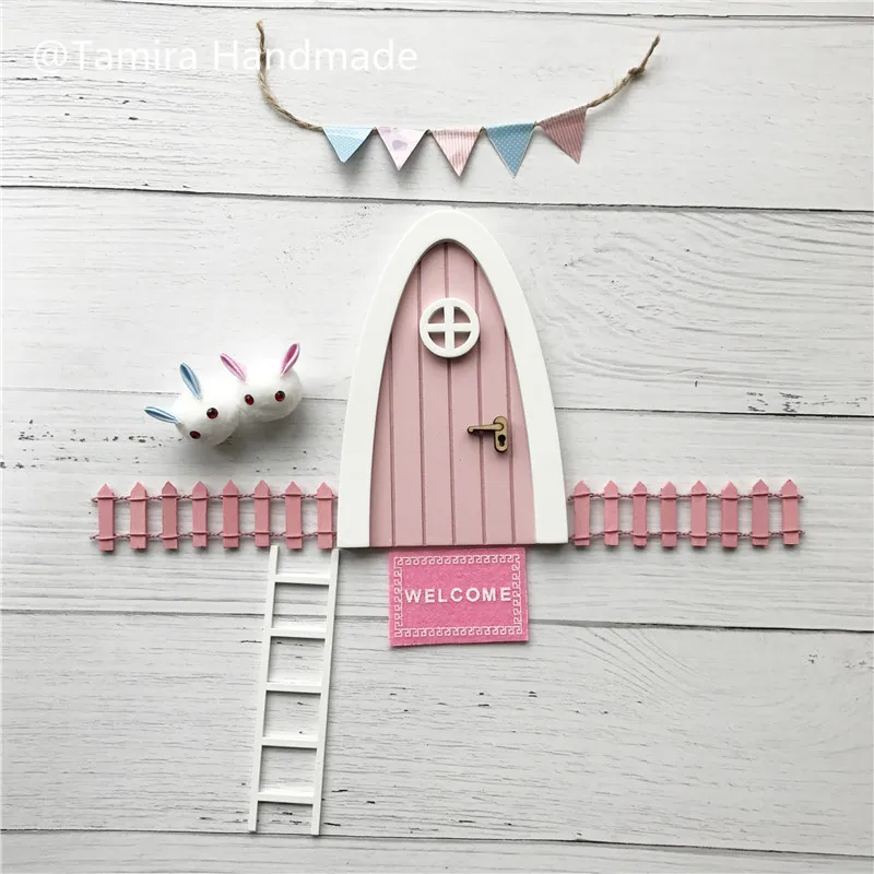 Hand Made pink Arch Fairy door great gift for girls miniature magic fairies tooth fairy Set Dust Welcome Mat Feet Printer | Игрушки и