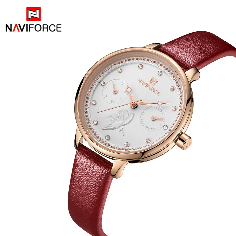 NAVIFORCE часы женские модные простые кварцевые тонкие кожаные повседневные