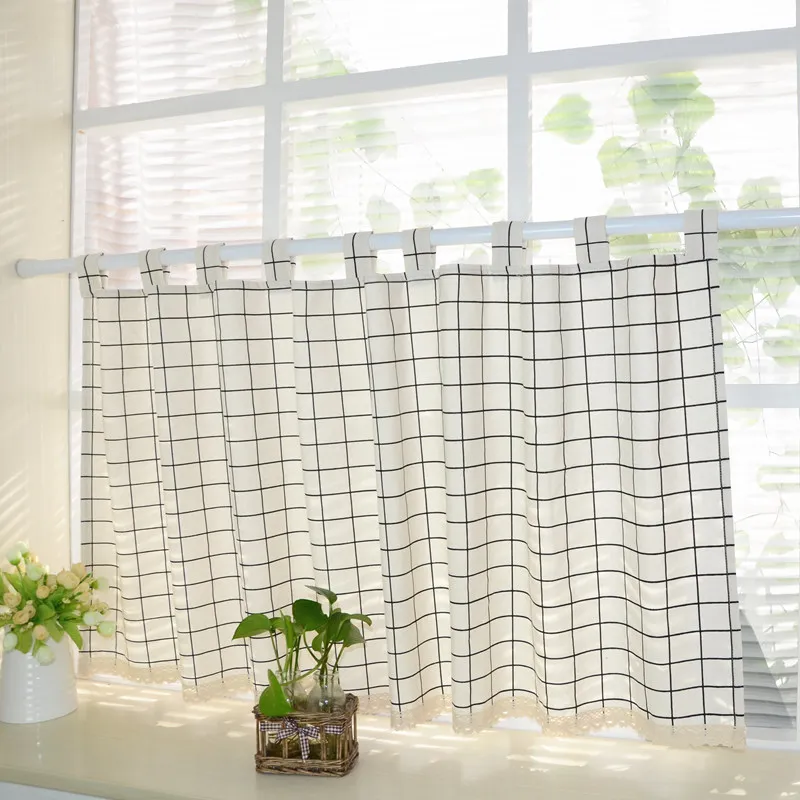 American Country Plaid Cotton Linen Curtain Fabric Bay Window Short Half Shading Bedroom Partition Kitchen ML27A | Дом и сад