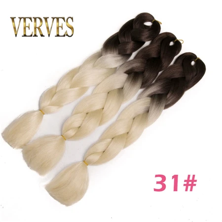 #8 VERVES 5 шт./лот синтетические двухцветные высокотемпературные волокна Омбре плетение волос 24 дюймов Крупногабаритные косички для наращивания волос - Цвет: #8