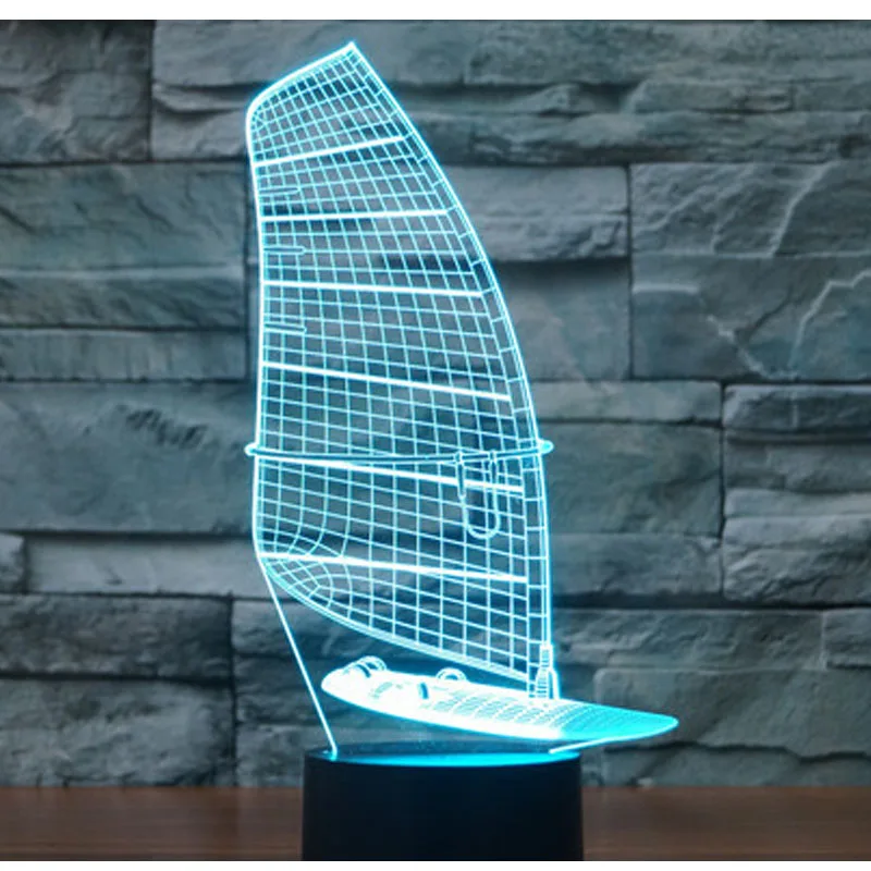 Amazing 3D LED Lamp Ship Sailboat Motion Shape Night Lights with 7 Colors Magical Panel optical illusion light | Лампы и освещение