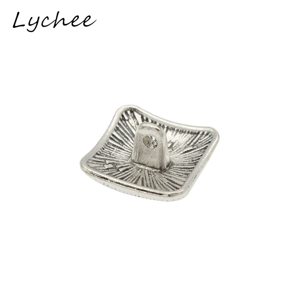 Lychee 10pcs Geometric Square Antique Silver Flower Metal Shank Button For Clothes Jeans Sewing DIY Decorative Crafts | Дом и сад