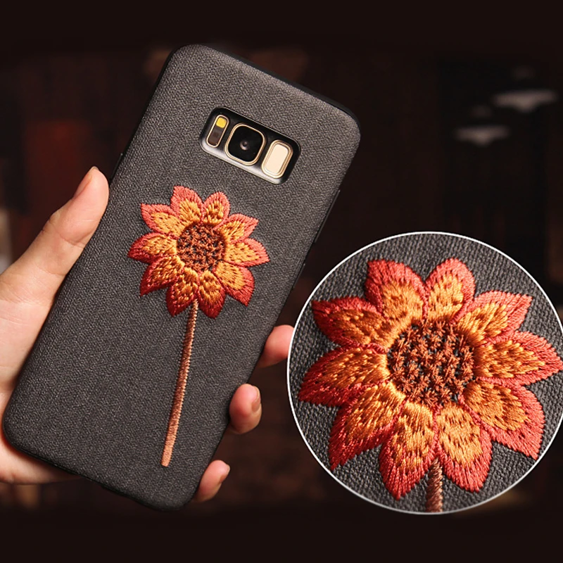 Retro Embroidery Case For Samsung Galaxy Note 8 Fabric Rose Flower Leaves Soft Cover S9 S8 Plus |