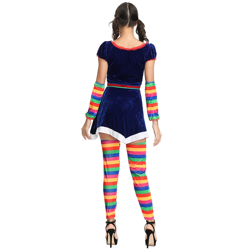

Women Cute Rainbow Circus Clown Costume Cosplay Adult Ladies Carnival Kigurumi Fancy Party Dress Up Halloween Fantasia Outfit