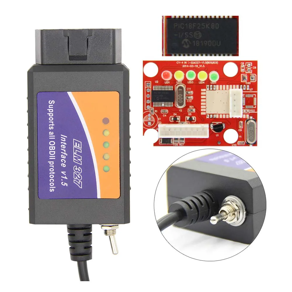 V1.5 USB Switch ELM327 V1.5 USB переключатель PIC18F25K80 чип HS-CAN/MS-CAN для FORScan elm327 v1.5 для Ford OBD2 диагностический сканер - Цвет: V1.5 USB Switch