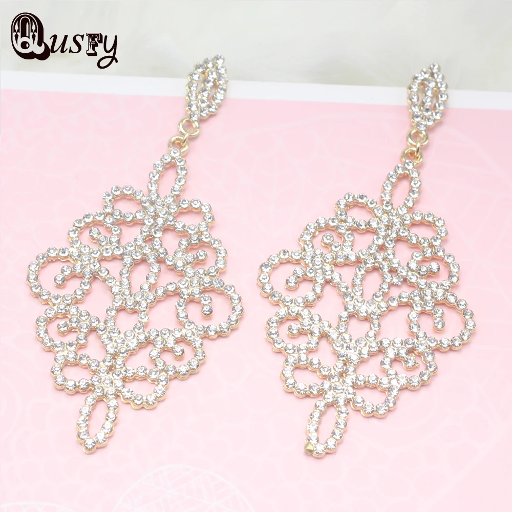 Длинные серьги Для женщин Кристаллические Серьги Свадебные золотой цвет люстра